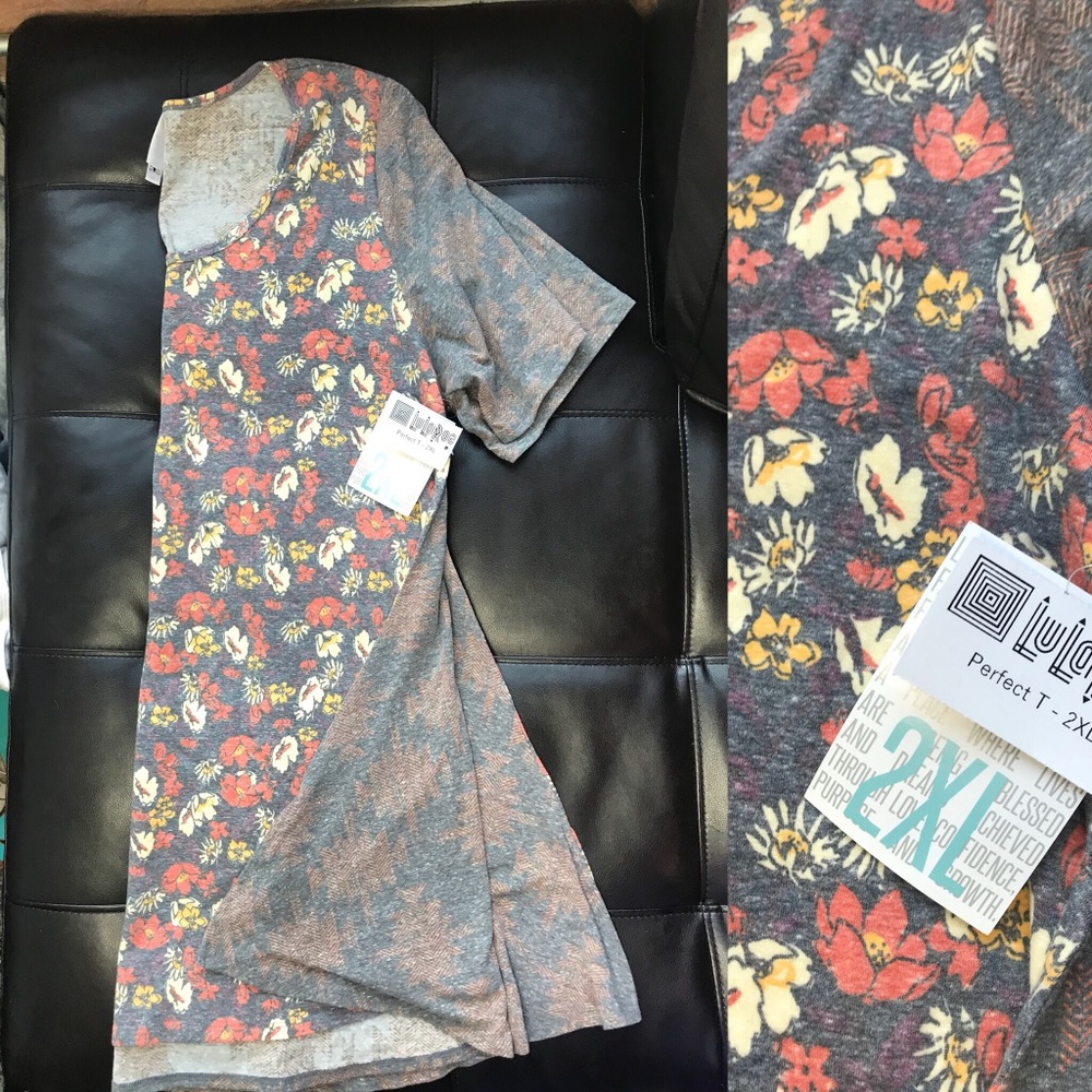 LulaRoe Perfect T 2XL Grey and Peach Floral